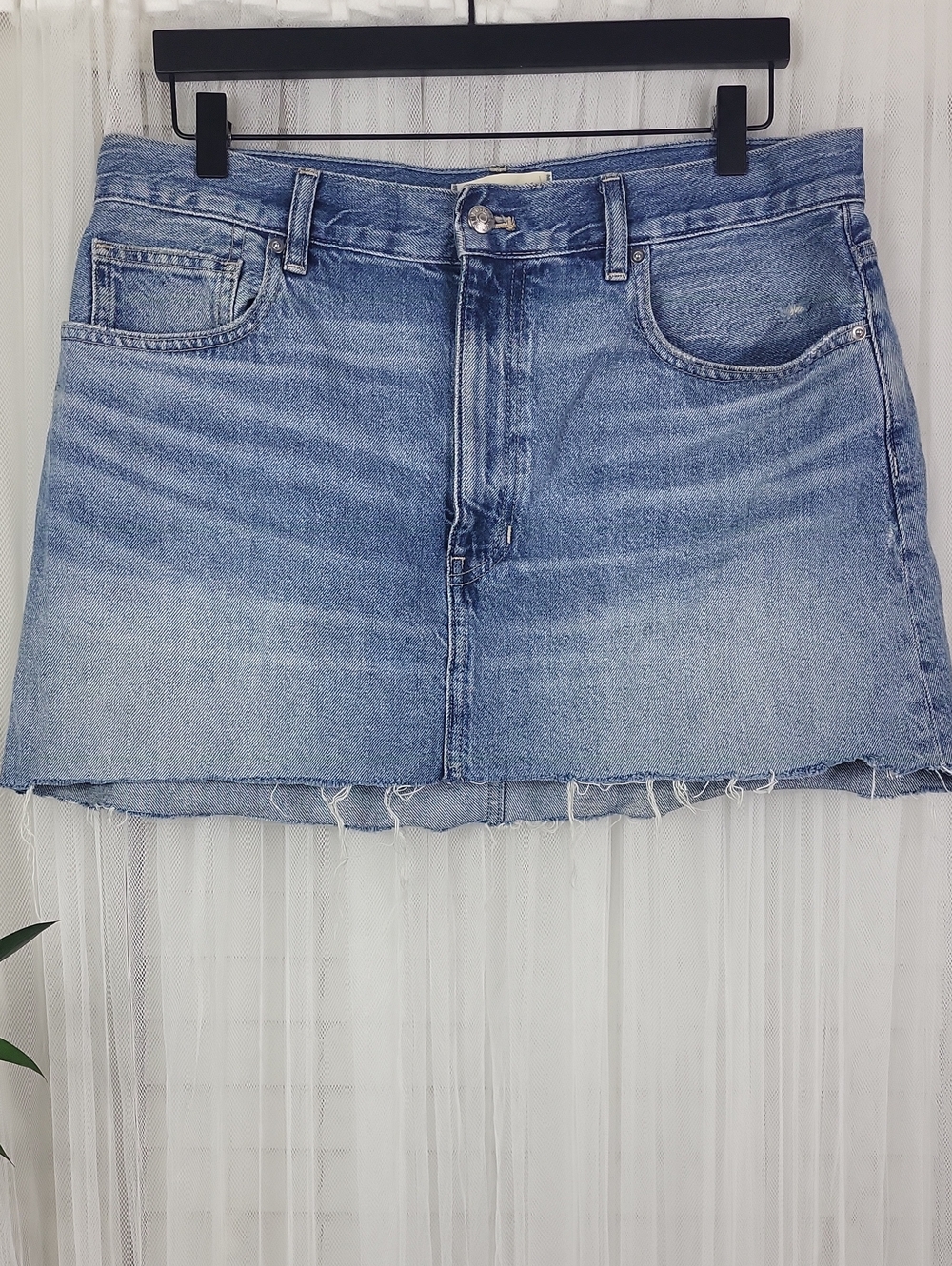Madewell Light Blue Distressed Denim Mini Skirt. Size 30